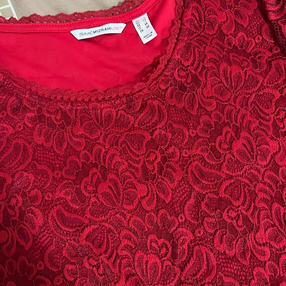 Women’s Isaac Mizrahi Live Red Lace Blouse - Small (S) - Picture 4 of 6
